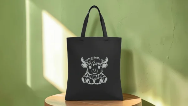 Baumwolltasche "Süße Hochlandkuh" - schwarz