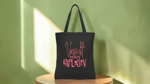 Baumwolltasche "Vorsicht hoch Explosiv" - schwarz