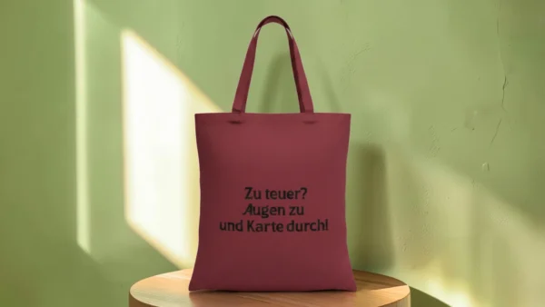 Baumwolltasche "Zu teuer?" - bordeauxrot