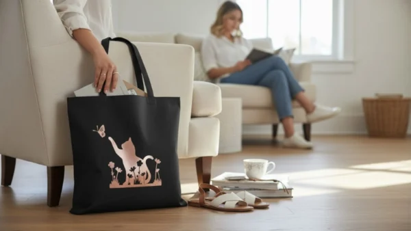 Baumwolltasche "Katze" - schwarz