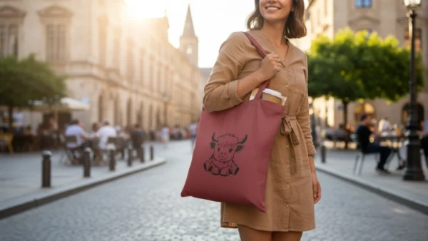 Baumwolltasche "Süße Hochlandkuh" - bordeauxrot