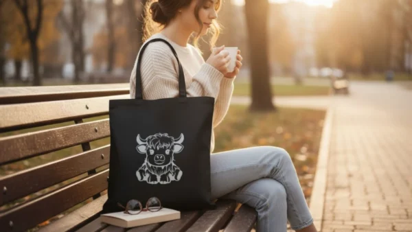 Baumwolltasche "Süße Hochlandkuh" - schwarz