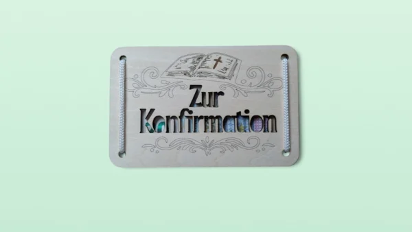 Holz-Geschenkkarte "Zur Konfirmation“ - Bibel & Ornamente