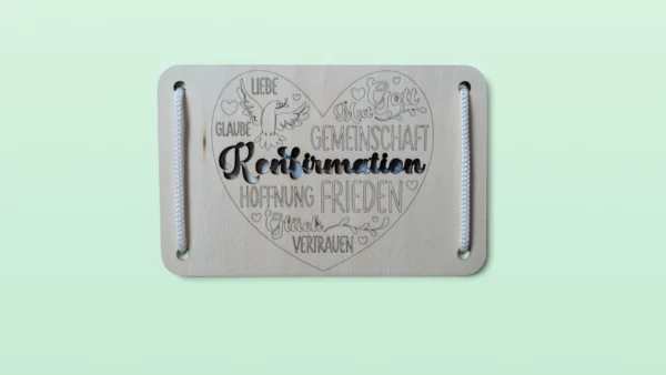Holz-Geschenkkarte "Zur Konfirmation“ - Herz