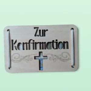 Holz-Geschenkkarte _Zur Konfirmation“ - Kreuzfenster Holz-Geschenkkarte "Zur Konfirmation“ - Kreuzfenster