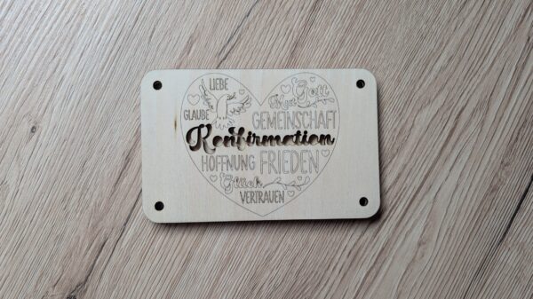 Holz-Geschenkkarte "Zur Konfirmation“ - Herz