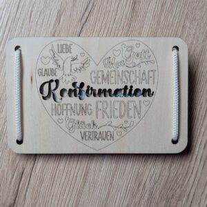 Holz-Geschenkkarte "Zur Konfirmation“ - Herz
