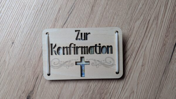 Holz-Geschenkkarte "Zur Konfirmation“ - Kreuzfenster