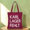 Baumwolltasche "Karl, Lager, Fehlt" - bordeauxrot/weiß