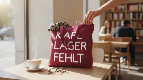 Baumwolltasche "Karl, Lager, Fehlt" - bordeauxrot/weiß