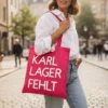 Baumwolltasche "Karl, Lager, Fehlt" - pink/weiß