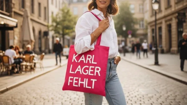 Baumwolltasche "Karl, Lager, Fehlt" - pink/weiß