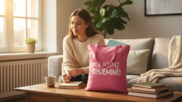 Baumwolltasche "Ohjemine" - pink/weiß