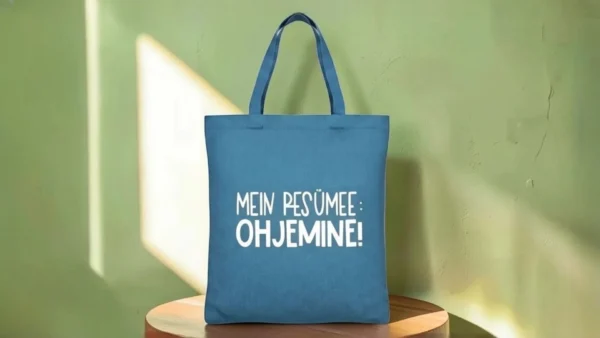 Baumwolltasche "Ohjemine" - petrolblau/weiß